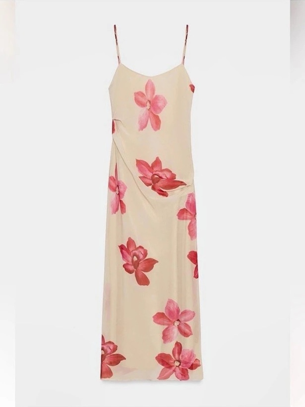 Zara Strappy Floral Draped Midi Dress Size Xl